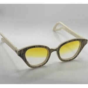 VTG 50's MCM Winged Cat-Eye Gold Scribble Linear Etch Cross-Hatch Eyeglasses GUC